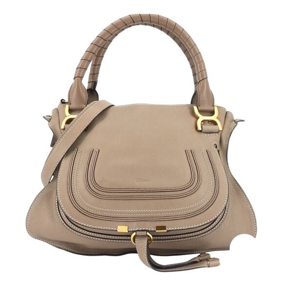 Chloe Marcie Medium Nubuck Leather Double Carry Satchel Bag in Cashmere Grey